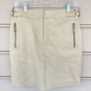 H by Hilfiger 100% Leather Luxury Skirt Tan Zipper Details - Size 4